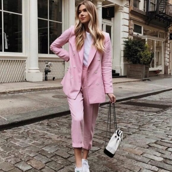 Zara Oversized Pink Double Breasted Blazer Jacket - Size: Large - Picture 13 of 14